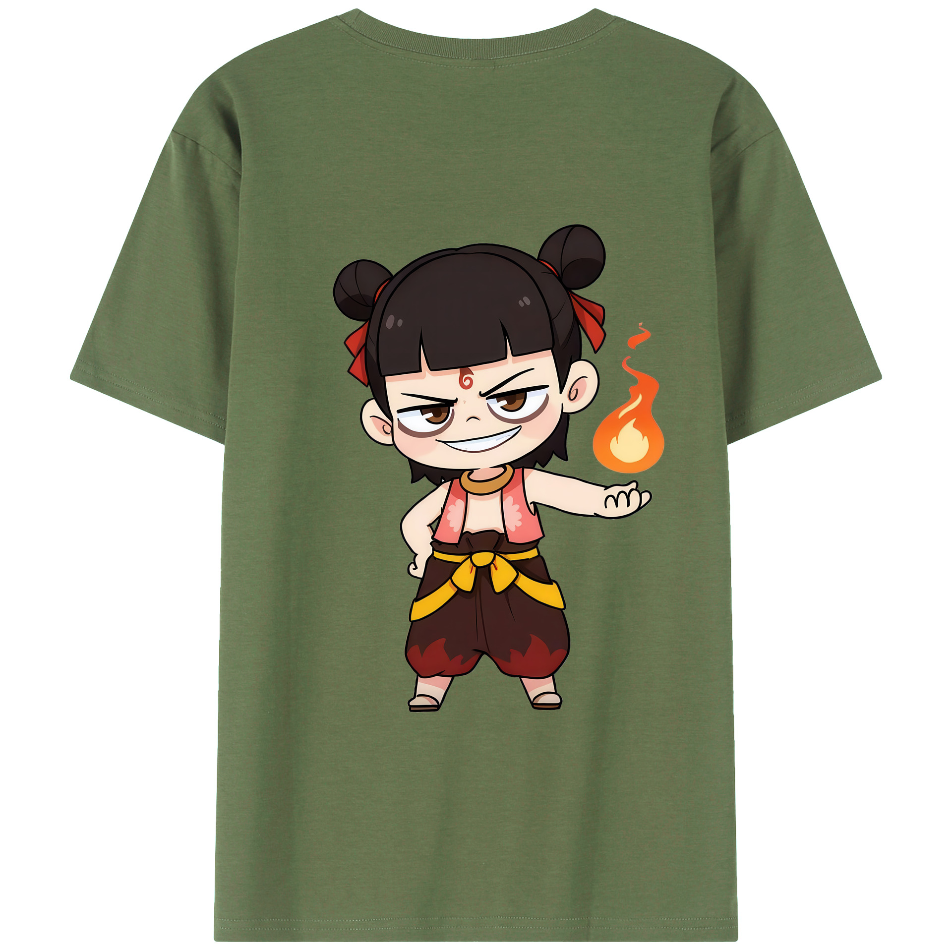 （画像用） Ne Zha 2 ナタ 魔童の大暴れ 綿100％ メンズ半袖Tシャツ（バックプリント） 通気性